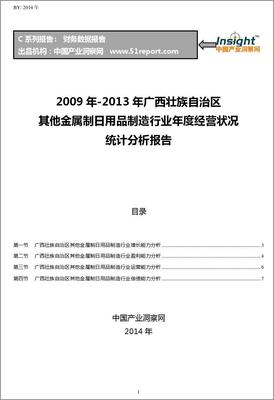 2009-2013年广西壮族自治区其他金属制日用品制造行业经营状况分析年报