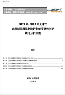 2009-2013年天津市金属制日用品制造行业财务指标分析年报